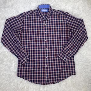 ALEX CANNON Men Red Blue Plaid Cotton Western Long Sleeve Button Down Shirt Sz L